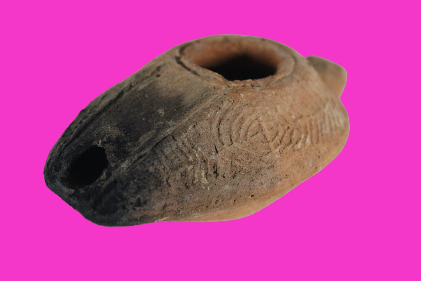 Ancient Holy Land Oil Lamp Artifact 2 Hidden Christian Crosses 300-600AD COA 108