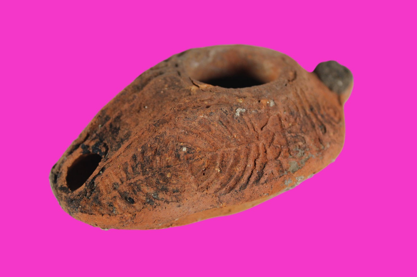 Ancient Holy Land Oil Lamp Artifact 2 Hidden Christian Crosses 300-600AD COA 102