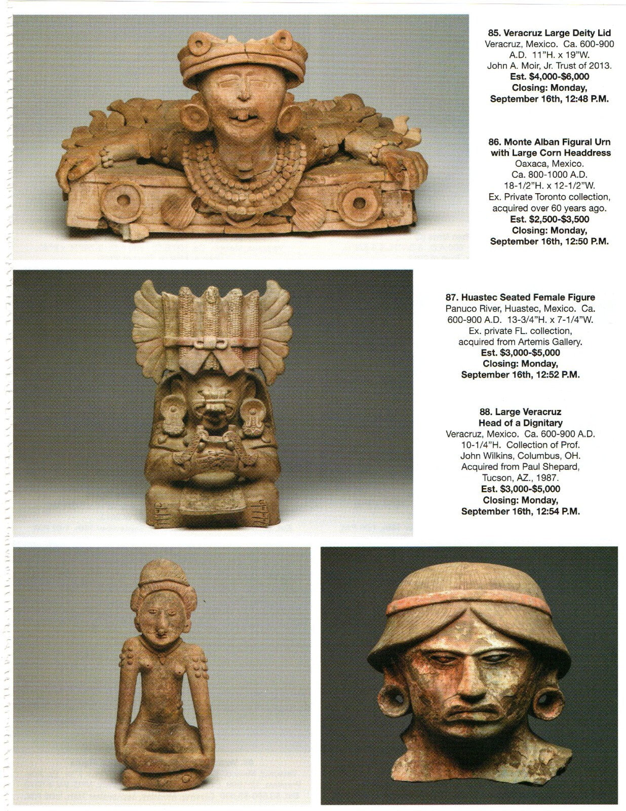 Pre Columbian Artifacts Price & Value Guide Arte Primitivo Auction Catalog #94