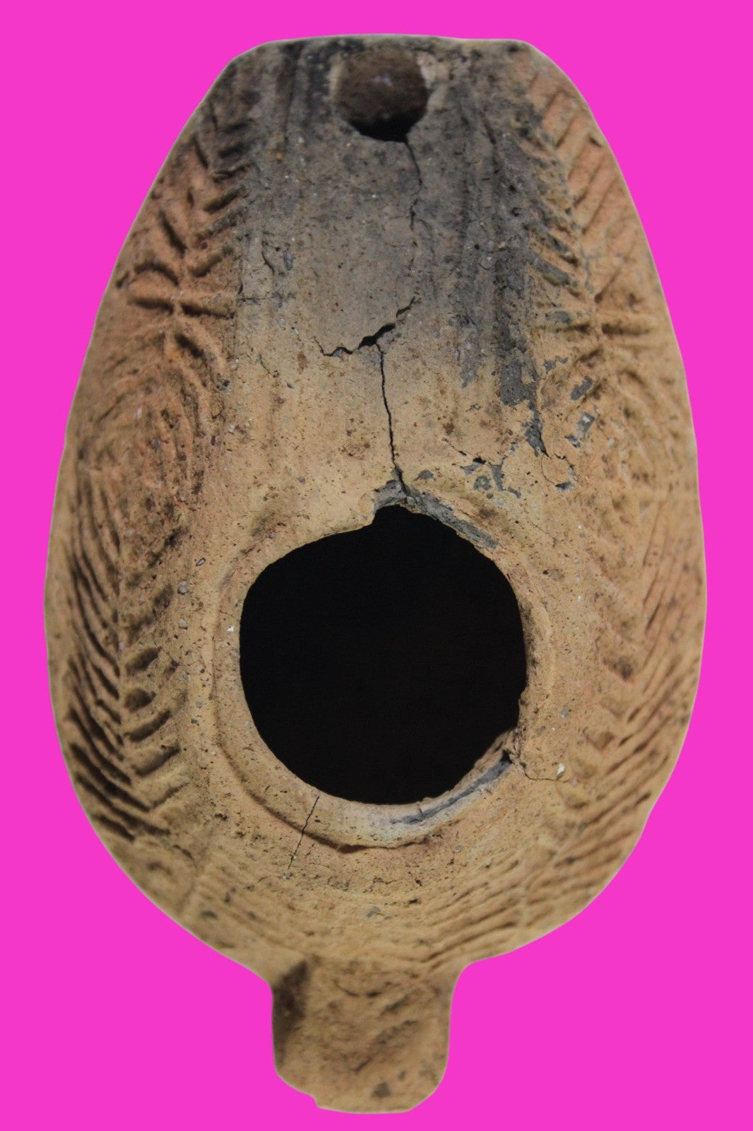 Ancient Holy Land Oil Lamp Artifact 2 Hidden Christian Crosses 300-600 AD COA 79