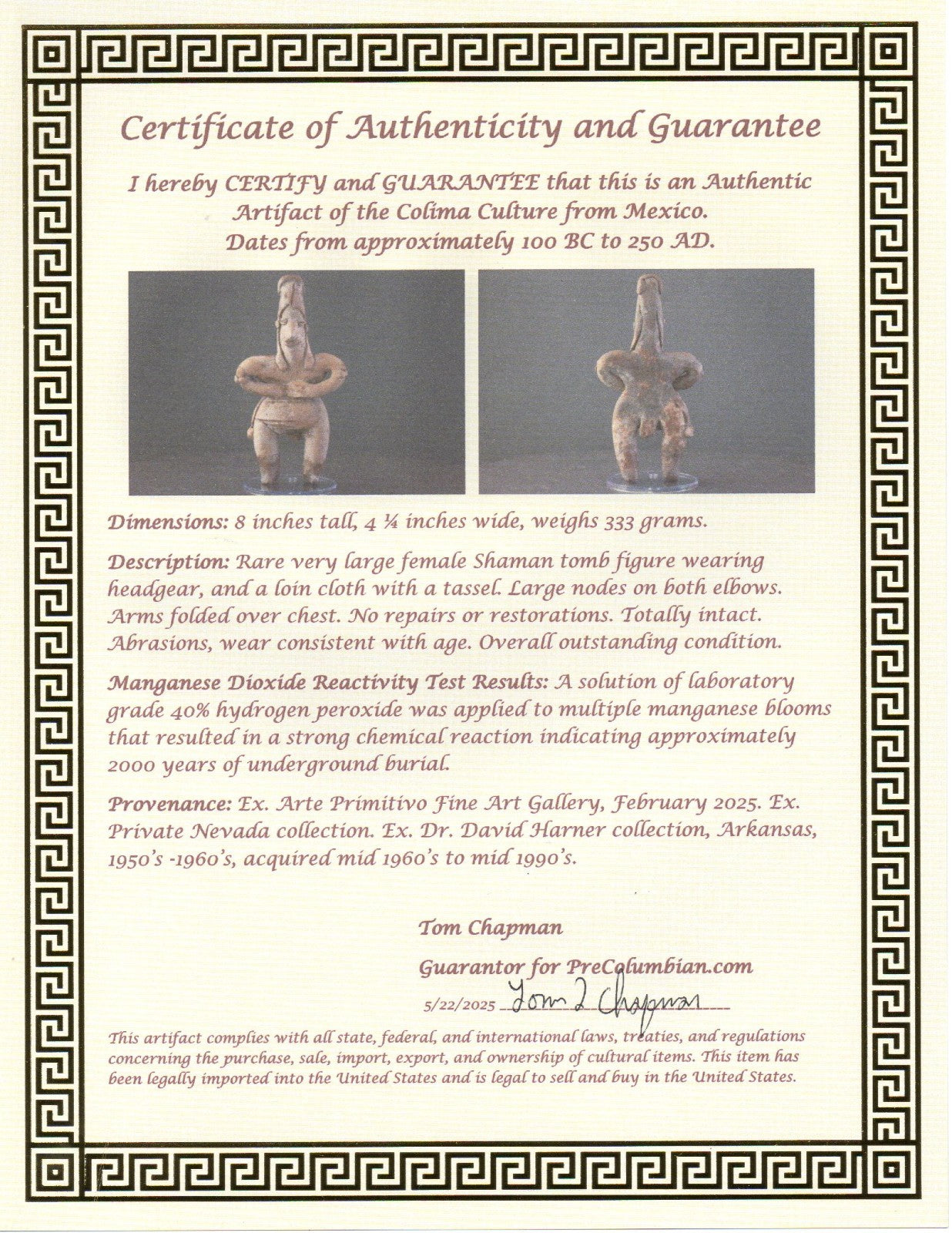 Pre Columbian Authentic Artifact Female Shaman Tomb Figure Colima Mexico COA 198