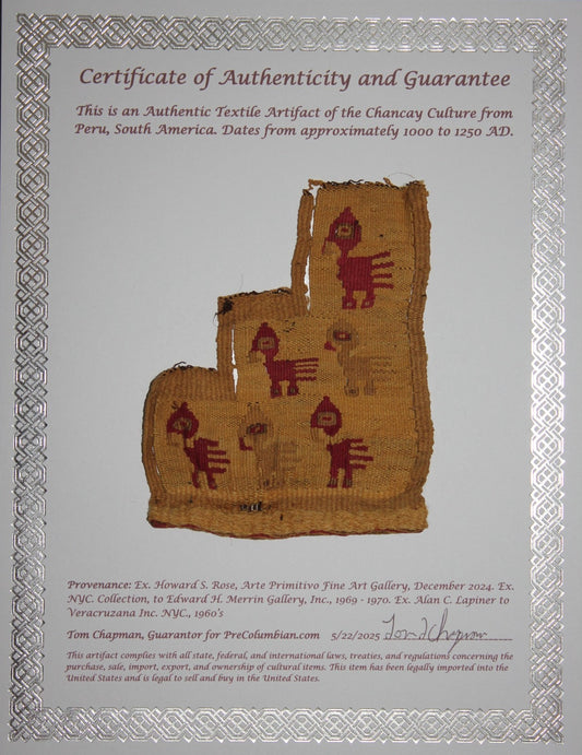Pre Columbian Artifact Authentic Frameable Textile Border Chancay Peru COA 09