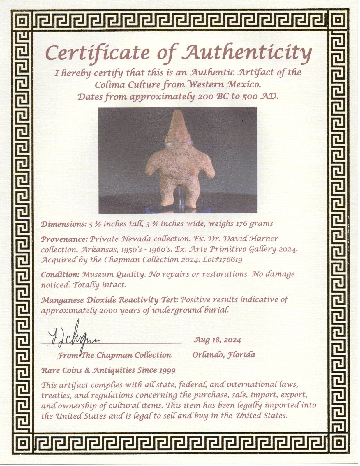 Pre Columbian Authentic Artifact Dwarf Tomb Figure Colima Mexico COA T87