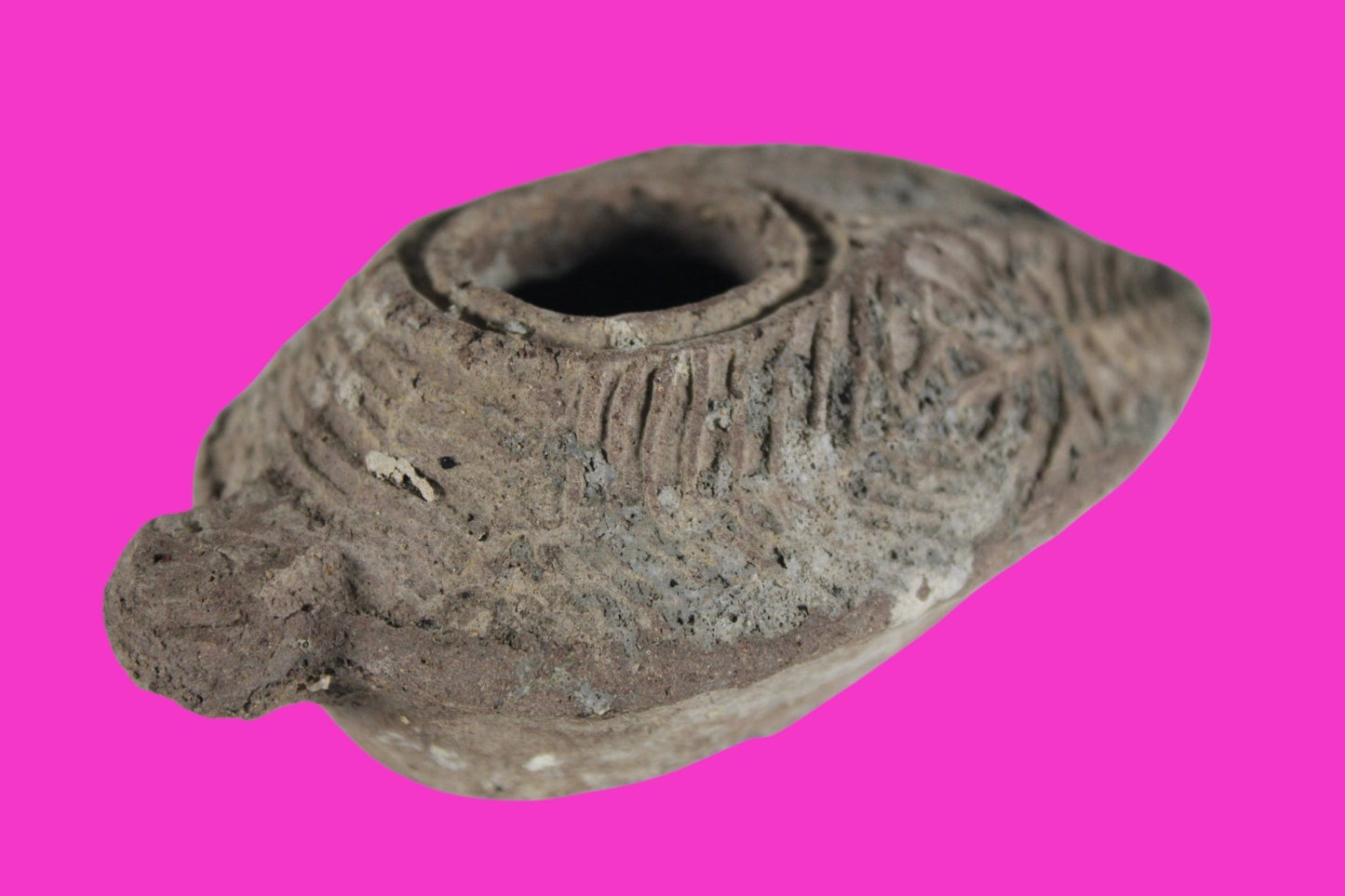 Ancient Holy Land Oil Lamp Artifact 2 Hidden Christian Crosses 300-600AD COA 111