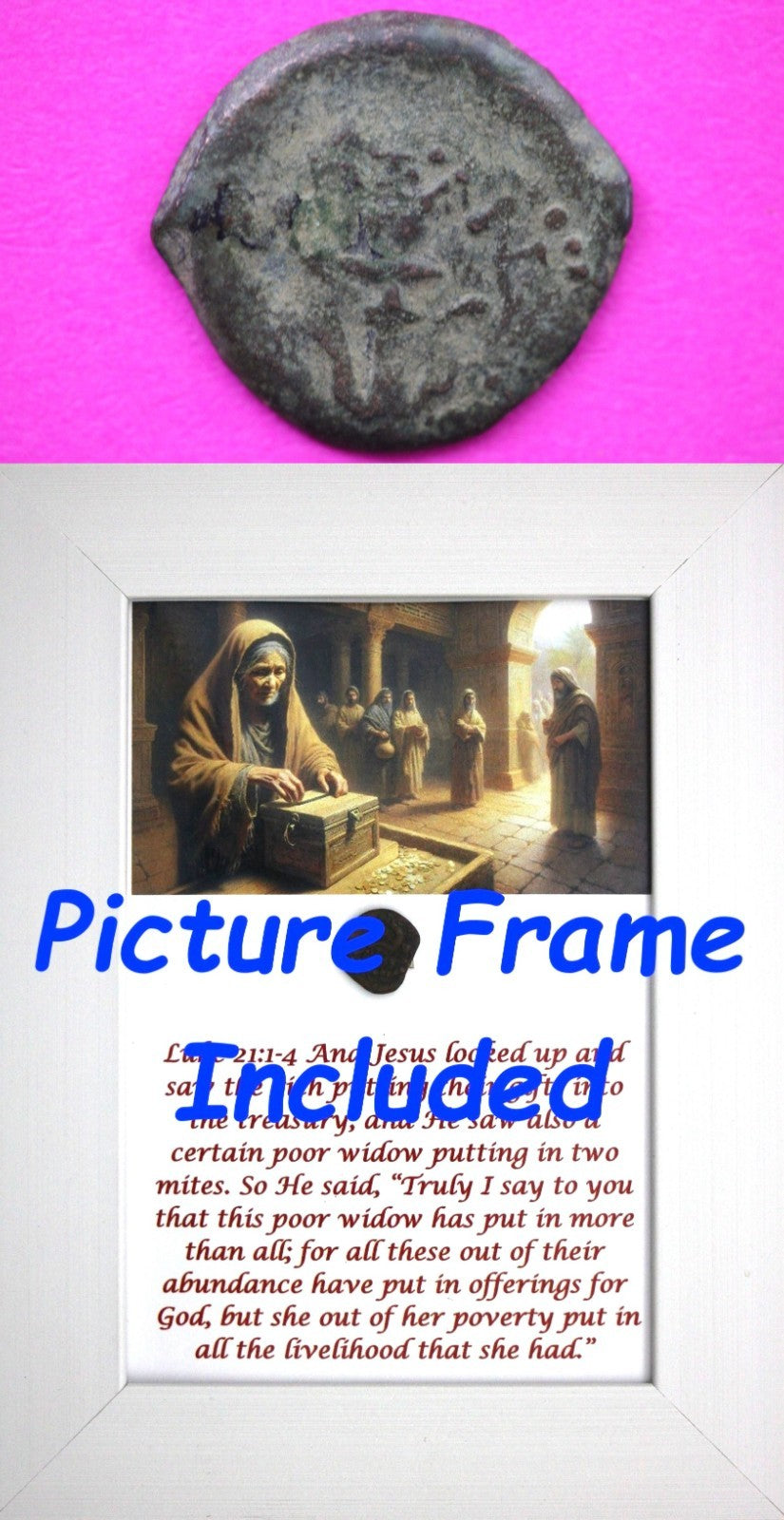 Widows Mite Coin Holy Land Artifact Free Display Frame Jesus Christ Lifetime 76