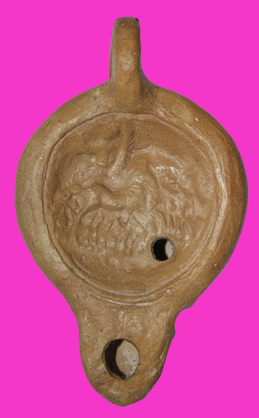 Four Horse War Chariot Oil Lamp Ancient Holy Land Artifact 200-400 AD COA J123