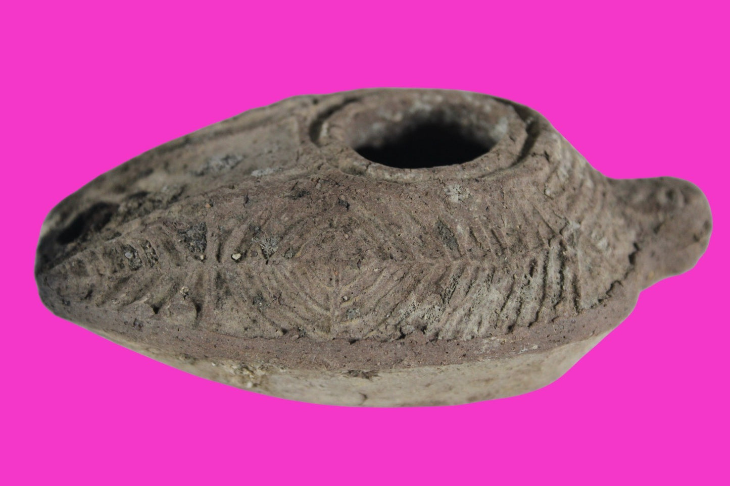 Ancient Holy Land Oil Lamp Artifact 2 Hidden Christian Crosses 300-600AD COA 111