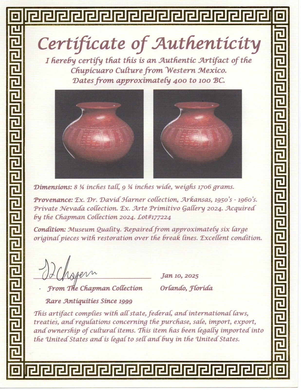 Pre Columbian Artifact Authentic Decorated Olla Chupicuaro Arte Primitivo T103