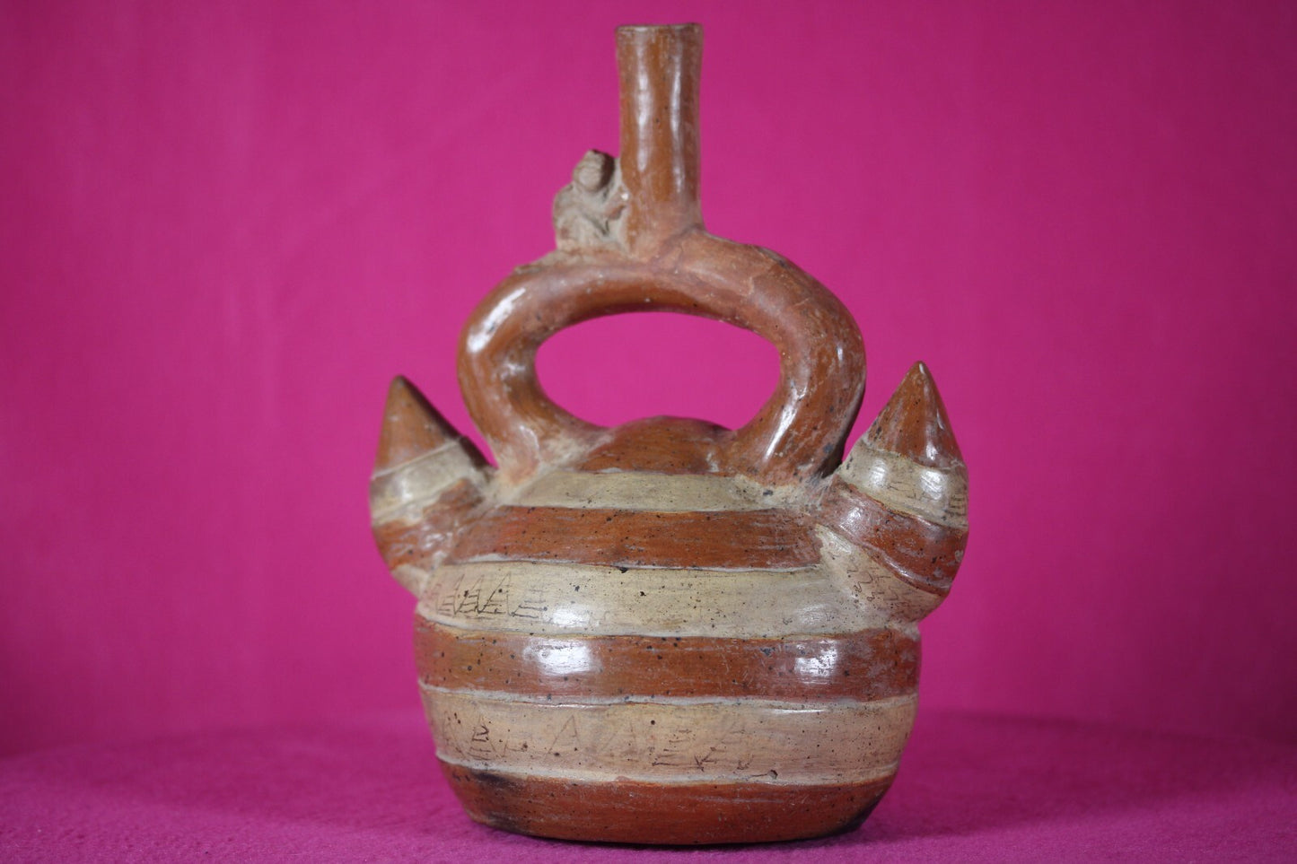 Ex Sotheby's Authentic Pre Columbian Artifact Inca Monkey Tuber Stirrup Jar T102