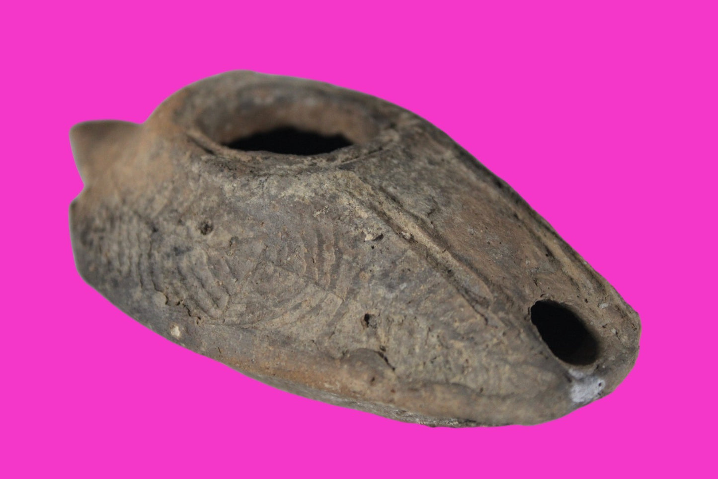 Ancient Holy Land Oil Lamp Artifact 2 Hidden Christian Crosses 300-600AD COA 100