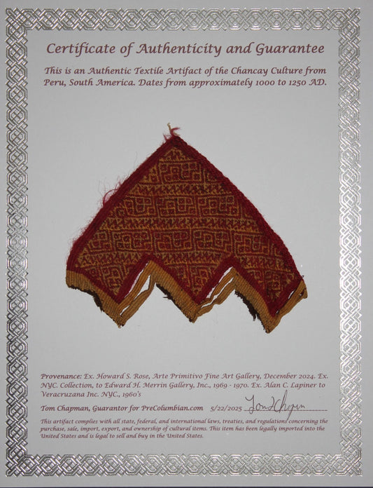 Pre Columbian Artifact Authentic Frameable Textile Border Chancay Peru COA 17