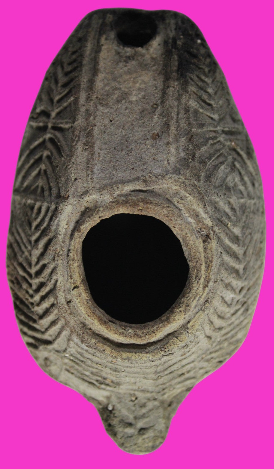 Ancient Holy Land Oil Lamp Artifact 2 Hidden Christian Crosses 300-600 AD COA 97