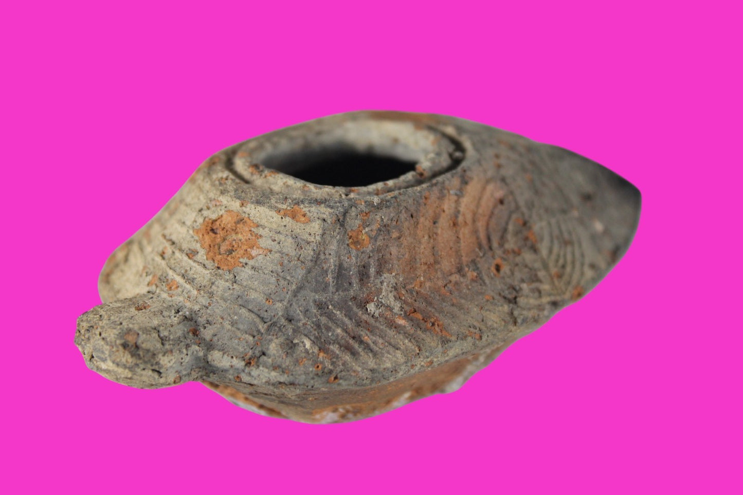 Ancient Holy Land Oil Lamp Artifact 2 Hidden Christian Crosses 300-600AD COA 136