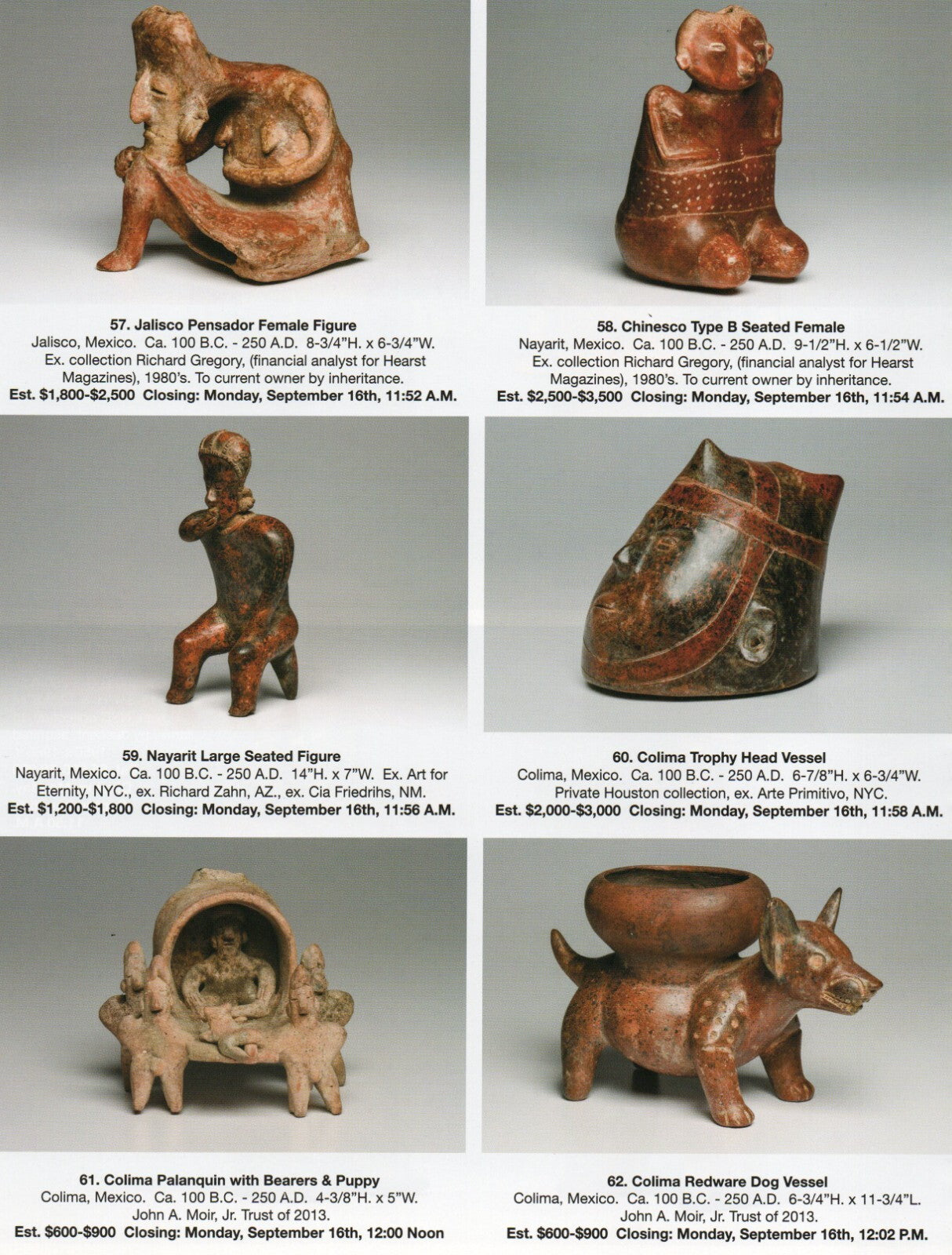 Pre Columbian Artifacts Price & Value Guide Arte Primitivo Auction Catalog #94