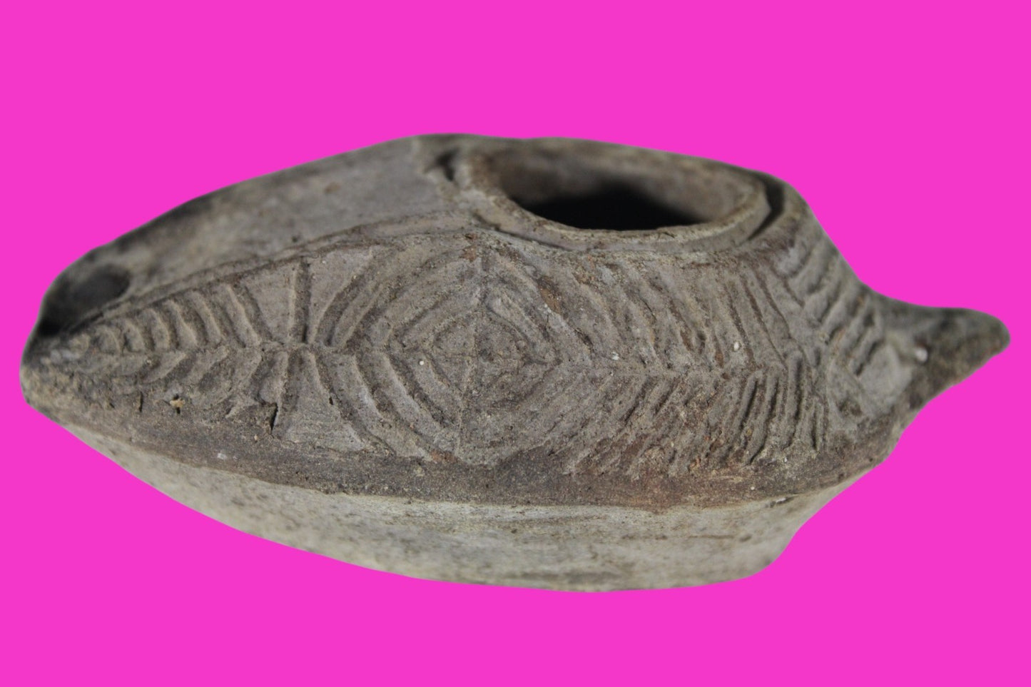 Ancient Holy Land Oil Lamp Artifact 2 Hidden Christian Crosses 300-600 AD COA 97