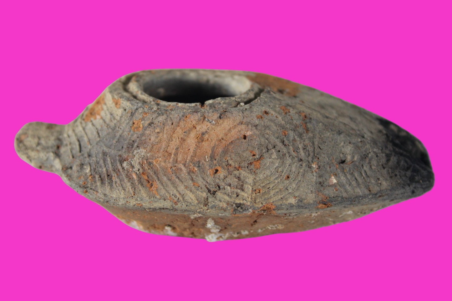 Ancient Holy Land Oil Lamp Artifact 2 Hidden Christian Crosses 300-600AD COA 136