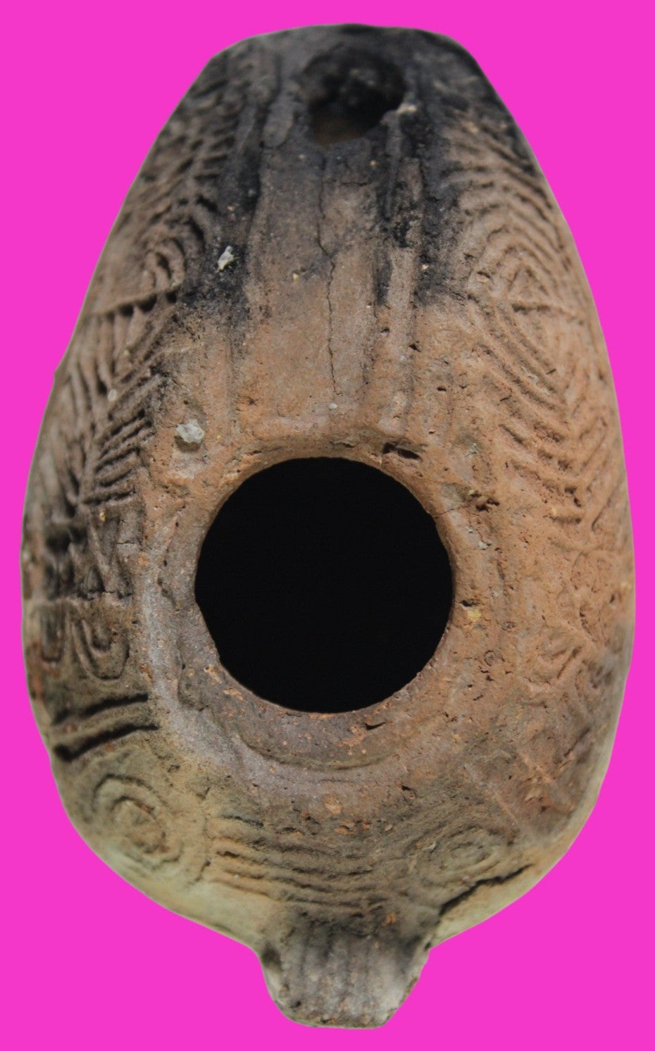 Ancient Holy Land Oil Lamp Artifact 2 Hidden Christian Crosses 300-600AD COA 112