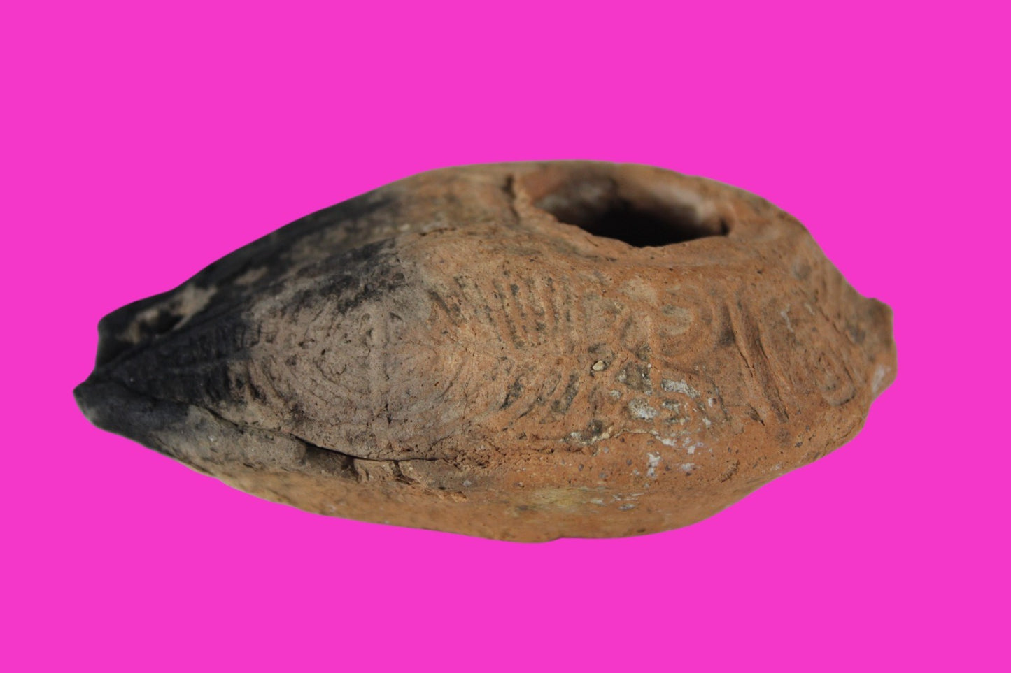 Ancient Holy Land Oil Lamp Artifact 2 Hidden Christian Crosses 300-600AD COA 135