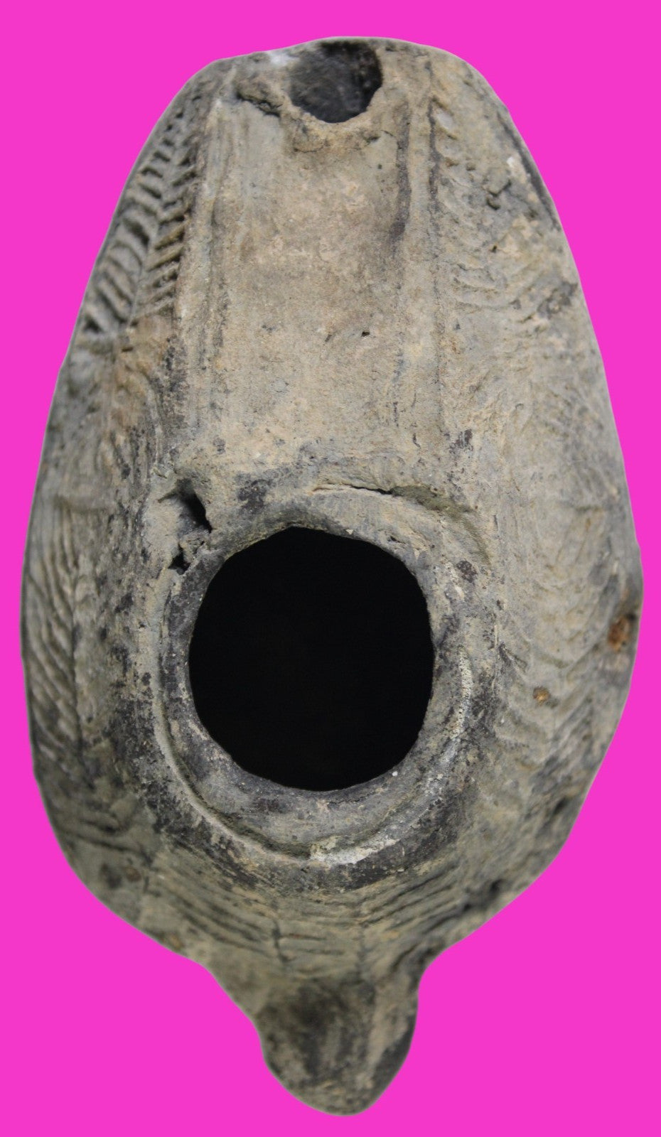 Ancient Holy Land Oil Lamp Artifact 2 Hidden Christian Crosses 300-600AD COA 113