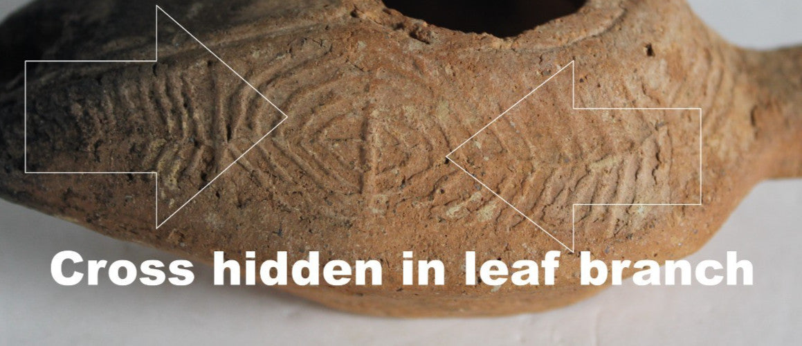 Ancient Holy Land Oil Lamp Artifact 2 Hidden Christian Crosses 300-600AD COA 108
