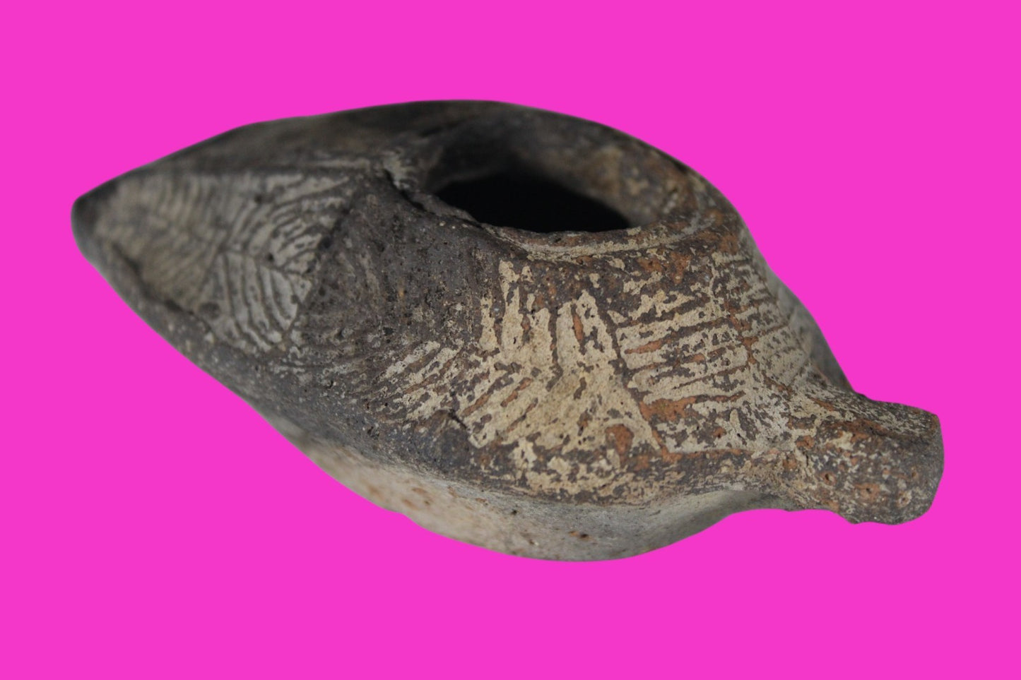 Ancient Holy Land Oil Lamp Artifact 2 Hidden Christian Crosses 300-600 AD COA 88