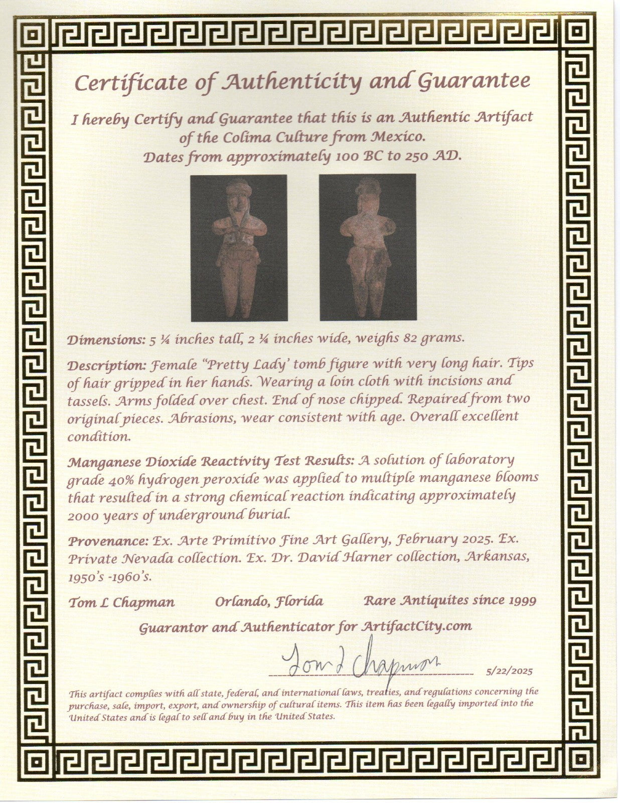 Authentic Pre Columbian Artifact Pretty Lady Tomb Figure Colima Mexico COA 16