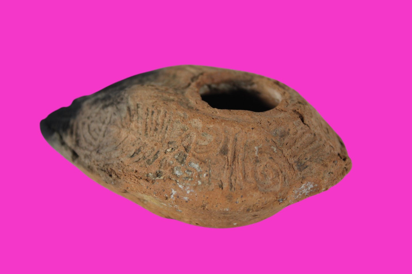 Ancient Holy Land Oil Lamp Artifact 2 Hidden Christian Crosses 300-600AD COA 135