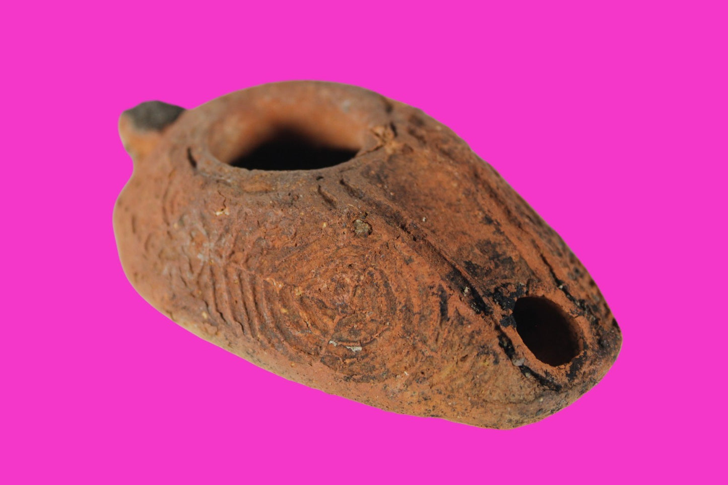 Ancient Holy Land Oil Lamp Artifact 2 Hidden Christian Crosses 300-600AD COA 102
