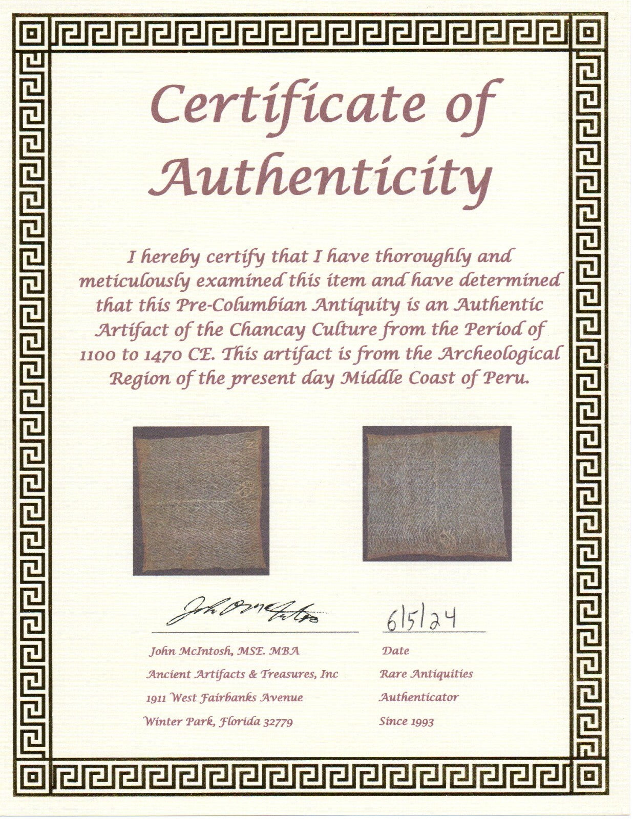 Pre Columbian Authentic Chancay Lace Textile Shroud Spooky Spirits COA