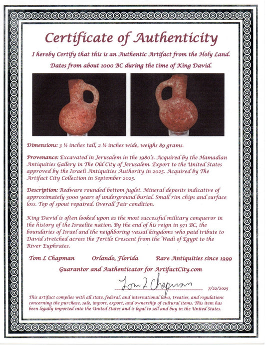 Ancient Holy Land Artifact King David Jugglet Land of Jesus Christ 1000 BC COA 6
