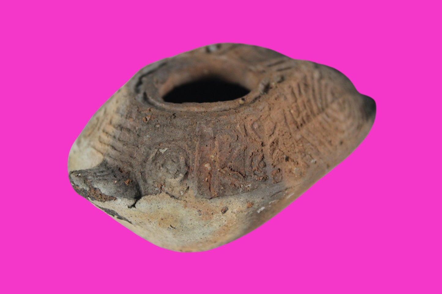 Ancient Holy Land Oil Lamp Artifact 2 Hidden Christian Crosses 300-600AD COA 112