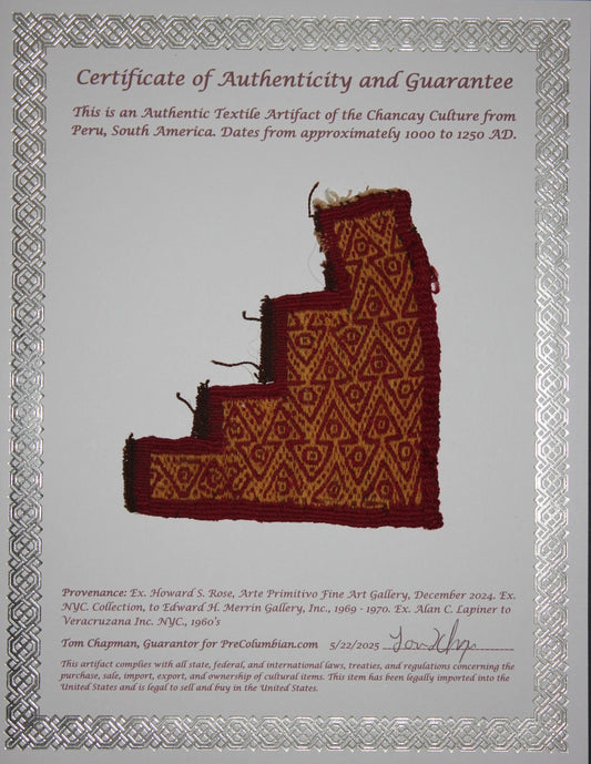Pre Columbian Artifact Authentic Frameable Textile Border Chancay Peru COA 20