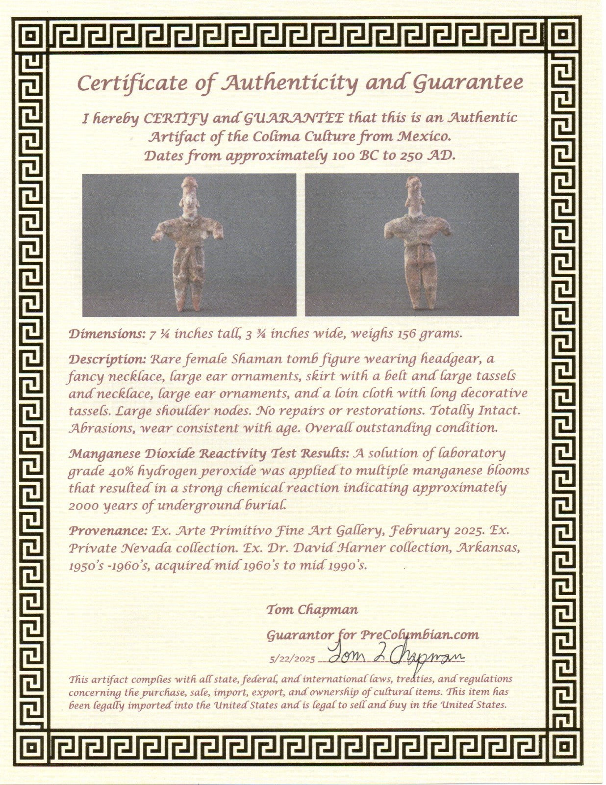 Pre Columbian Artifact Authentic Lady Shaman Tomb Figure Colima Mexico COA 202