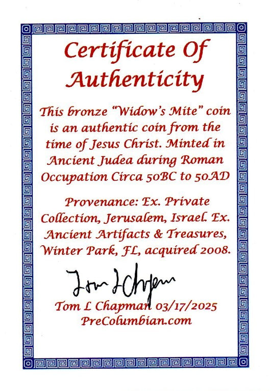 Authentic Jesus Christ Era Holy Land Widow's Mite Artifact 50 BC - 50 AD COA 019