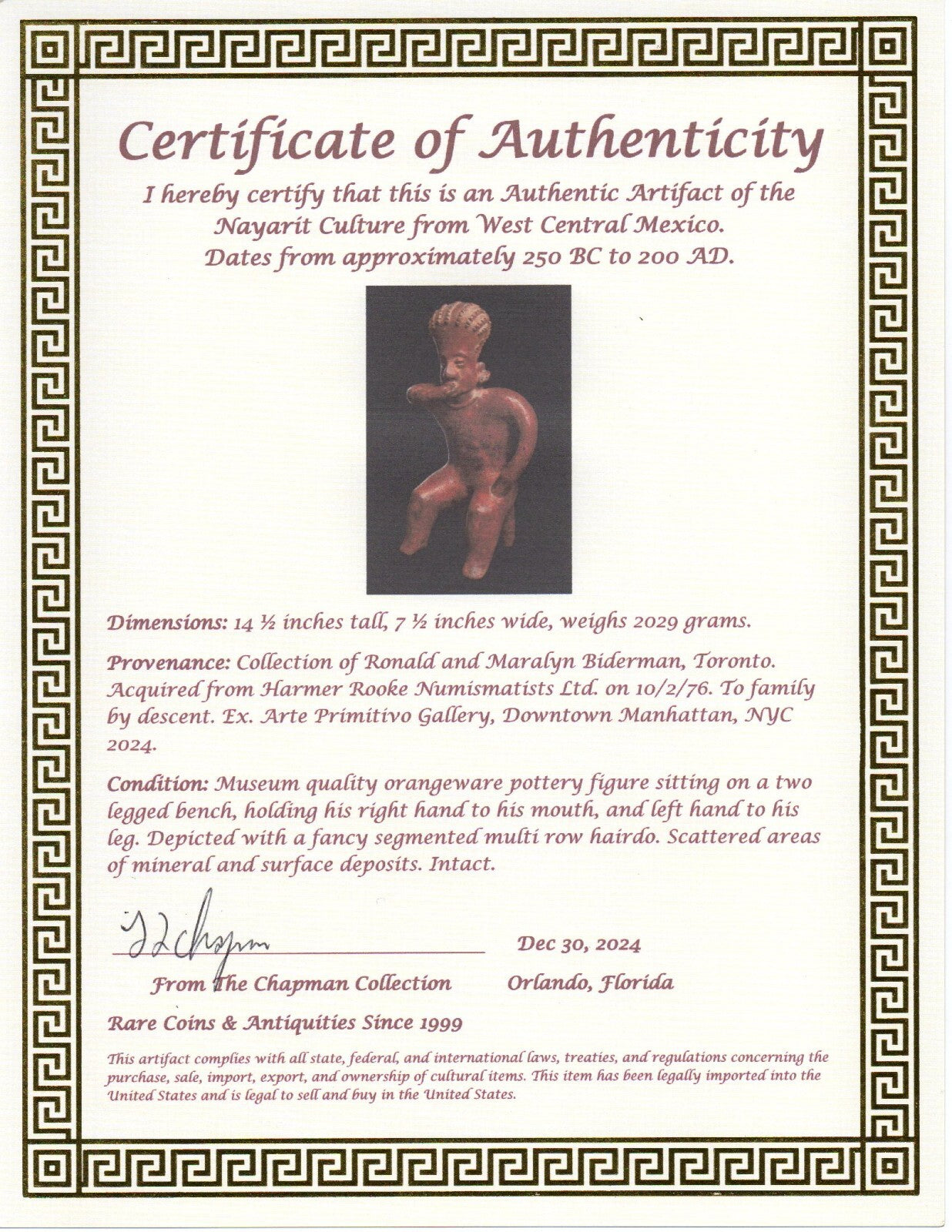 Authentic Pre Columbian Artifact Seated Man Nayarit Mexico Arte Primitivo T101