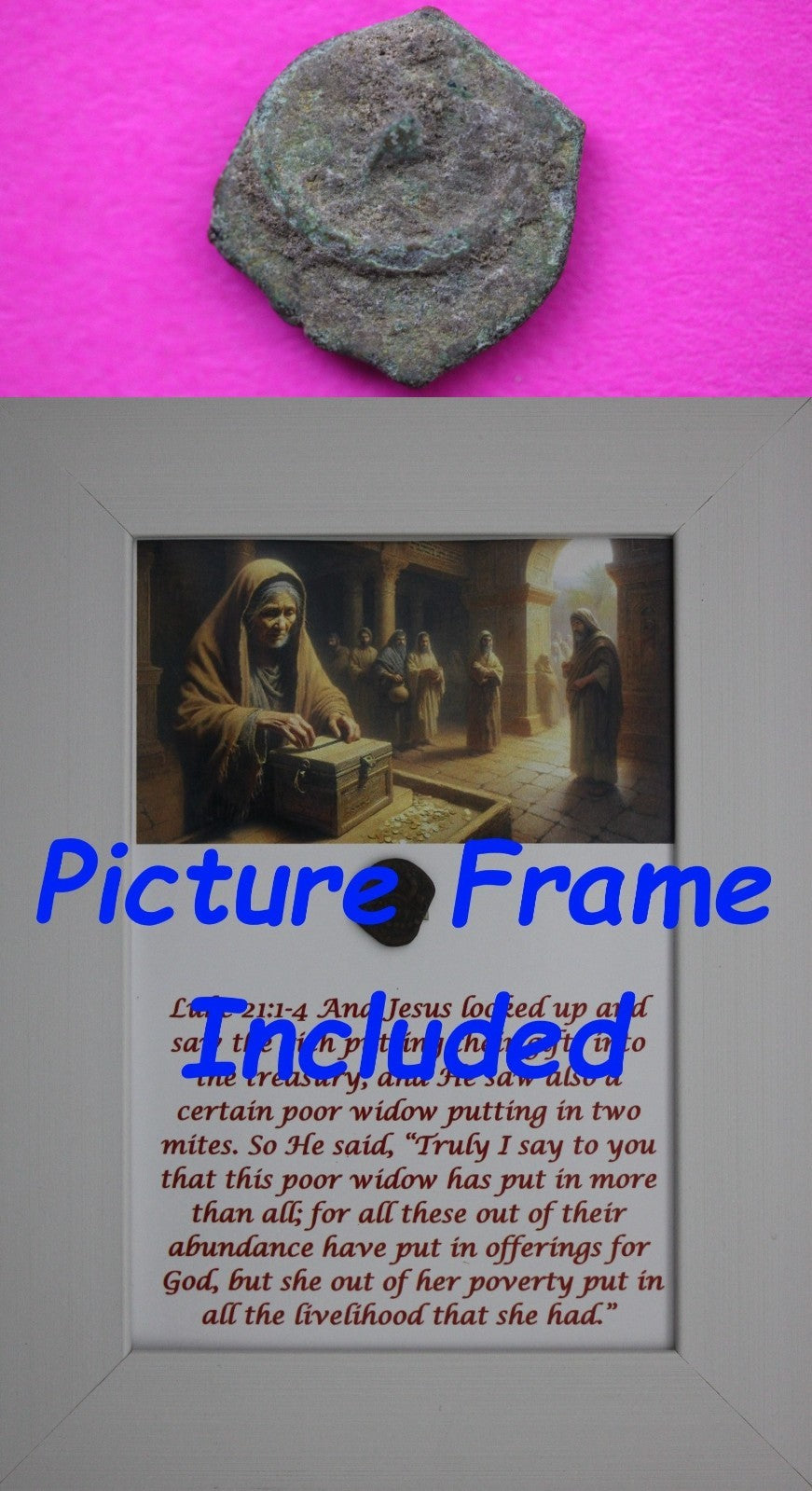 Jesus Christ Lifetime Widow's Mite Holy Land Artifact Free Display Frame COA 38
