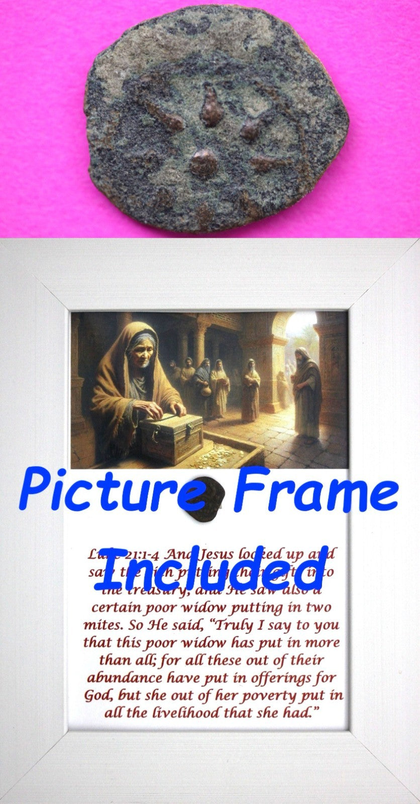 Widows Mite Coin Holy Land Artifact Free Display Frame Jesus Christ Lifetime 121