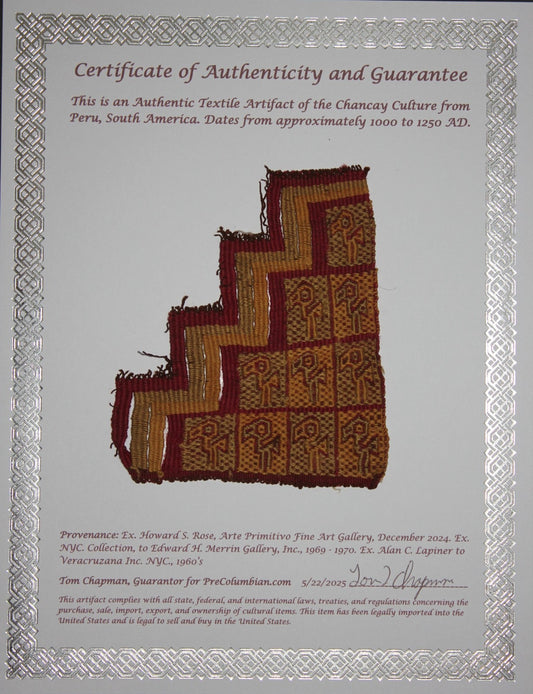 Pre Columbian Artifact Authentic Frameable Textile Border Chancay Peru COA 15