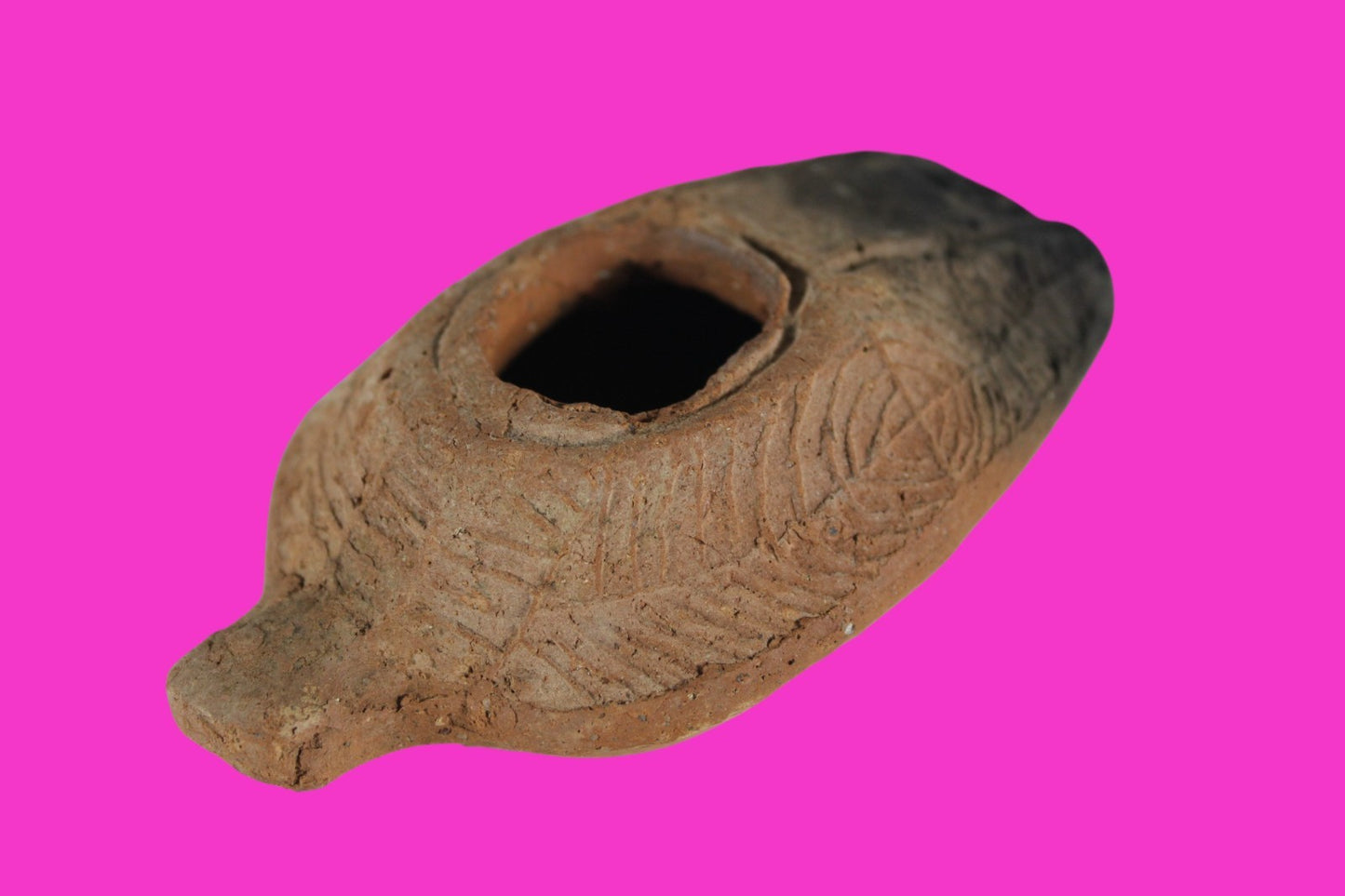 Ancient Holy Land Oil Lamp Artifact 2 Hidden Christian Crosses 300-600AD COA 108