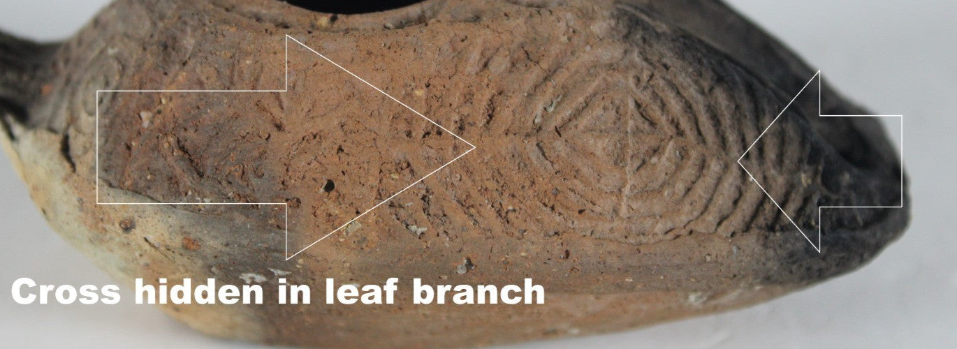 Ancient Holy Land Oil Lamp Artifact 2 Hidden Christian Crosses 300-600AD COA 112
