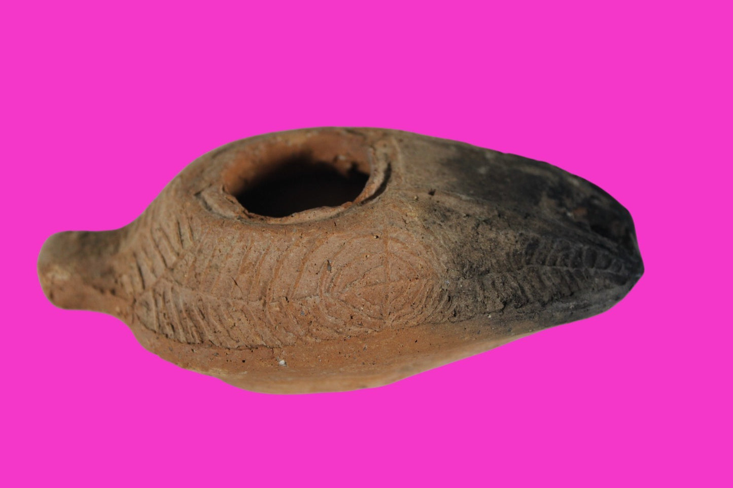 Ancient Holy Land Oil Lamp Artifact 2 Hidden Christian Crosses 300-600AD COA 108