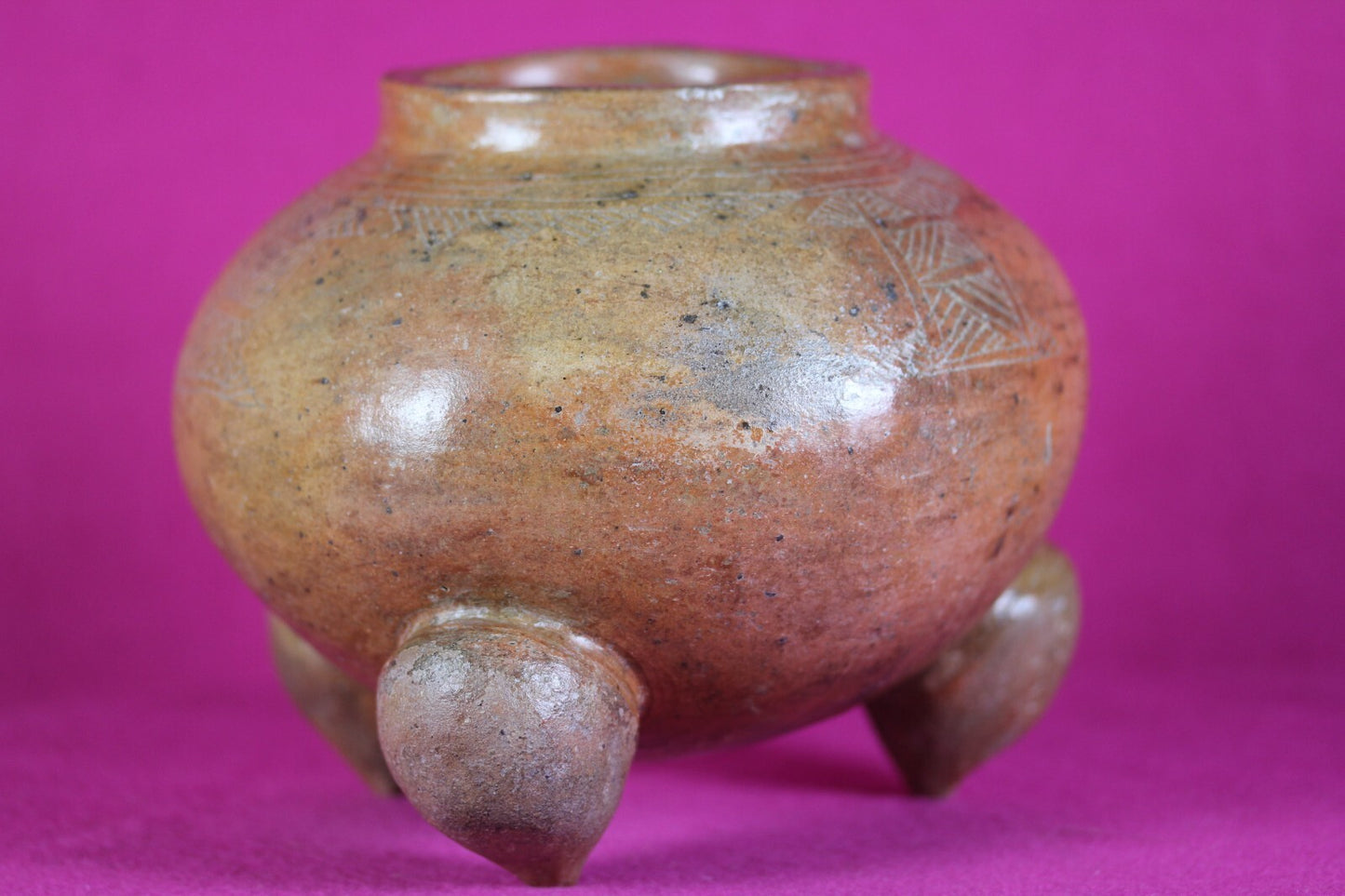 Pre Columbian Artifact Incised Tripod Bowl Nicoya 800-1200 AD Authentic COA J02