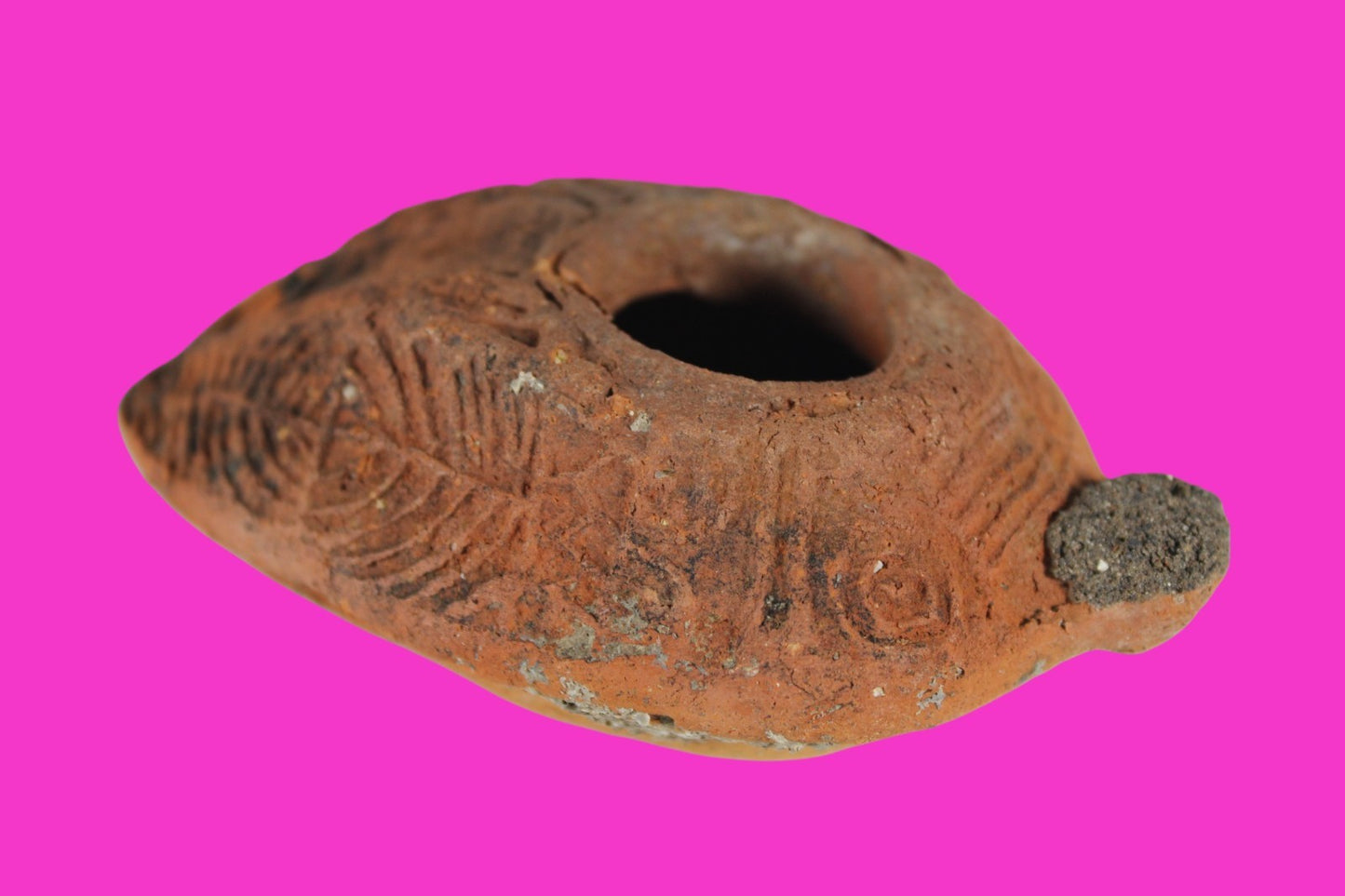 Ancient Holy Land Oil Lamp Artifact 2 Hidden Christian Crosses 300-600AD COA 102
