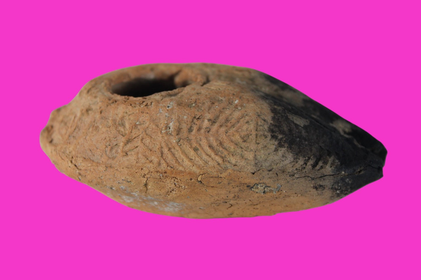 Ancient Holy Land Oil Lamp Artifact 2 Hidden Christian Crosses 300-600AD COA 135