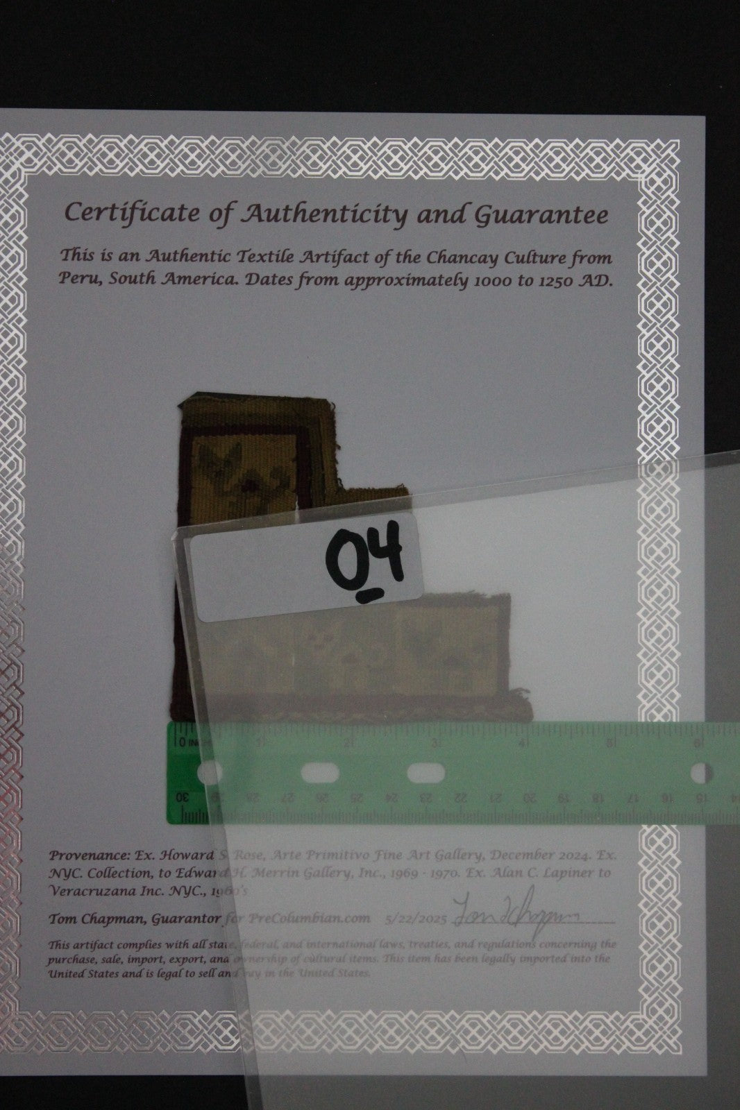 Pre Columbian Authentic Artifact Frameable Textile Border Chancay Peru COA 04
