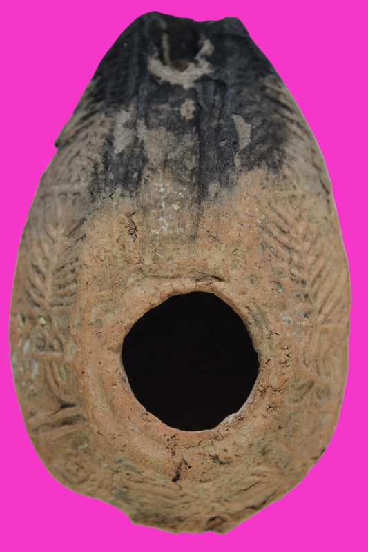 Ancient Holy Land Oil Lamp Artifact 2 Hidden Christian Crosses 300-600AD COA 135